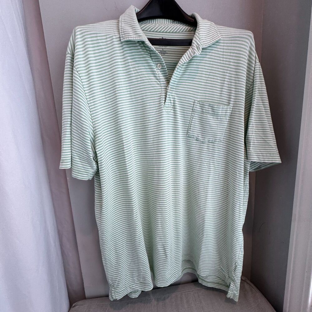 Peter Millar Seaside Golf Polo Mens L Green White Stripe Coastal Preppy